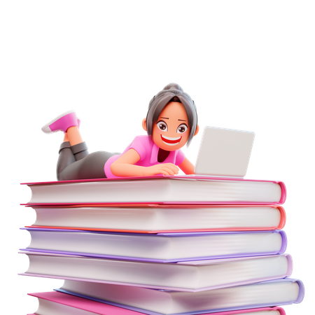 Cute girl doing online studies  3D Icon