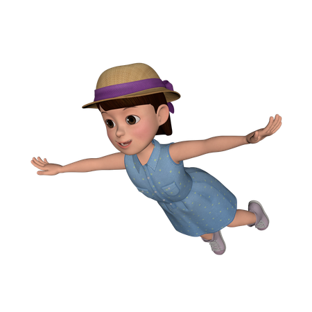 Cute Girl Flying In Air  3D Illustration