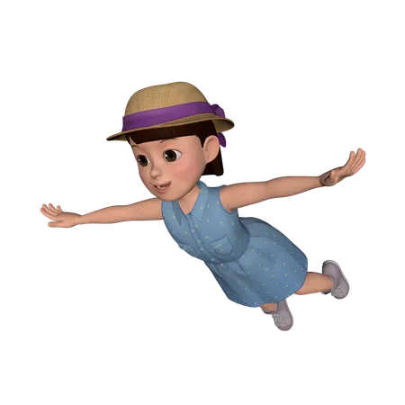 Cute Girl Flying In Air  3D Illustration