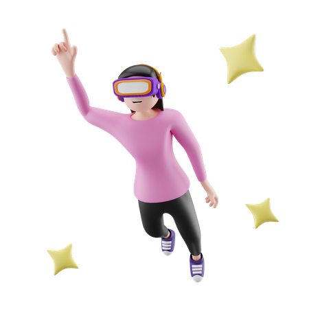 Cute girl flying in air and enjoy advance technology  3D Illustration