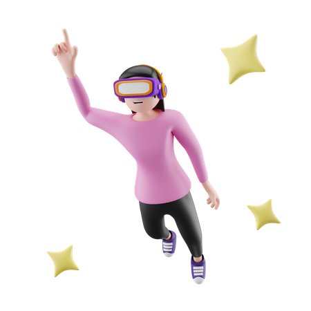 Cute girl flying in air and enjoy advance technology 3D Illustration