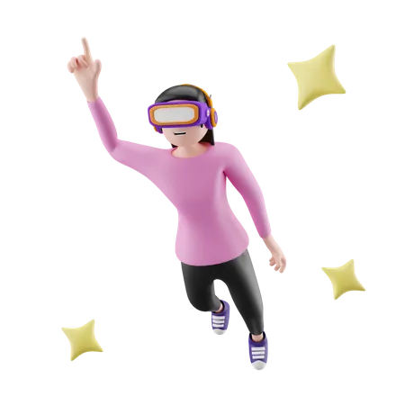 Cute girl flying in air and enjoy advance technology 3D Illustration