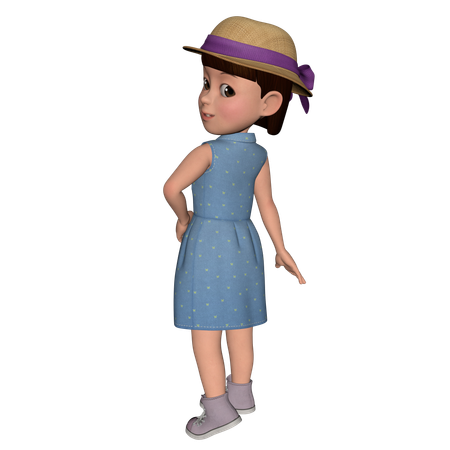 Cute Girl Giving Back Pose  3D Illustration