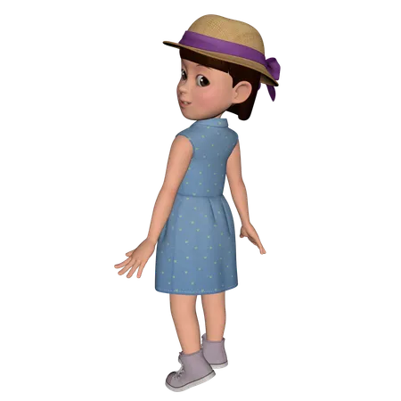 Cute Girl Giving Back Pose  3D Illustration