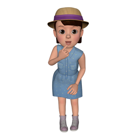 Cute Girl Giving Curious Pose  3D Illustration