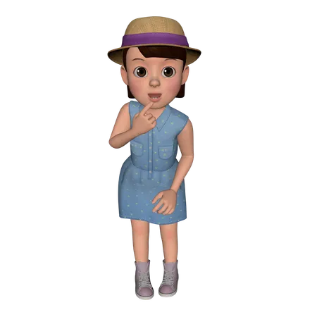 Cute Girl Giving Curious Pose  3D Illustration