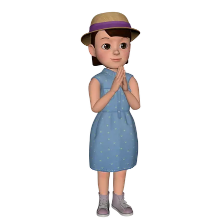 Cute Girl Giving Greeting  3D Icon