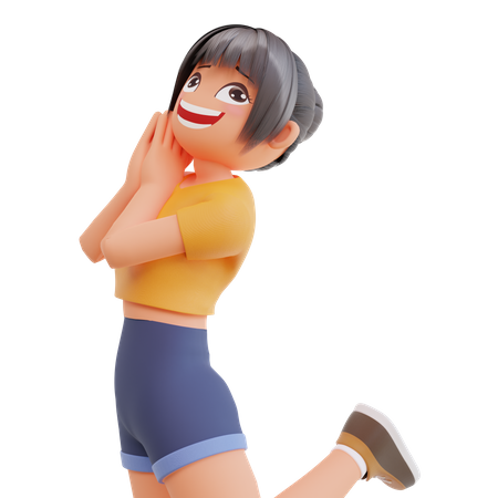Cute Girl Giving Happy Pose  3D Illustration