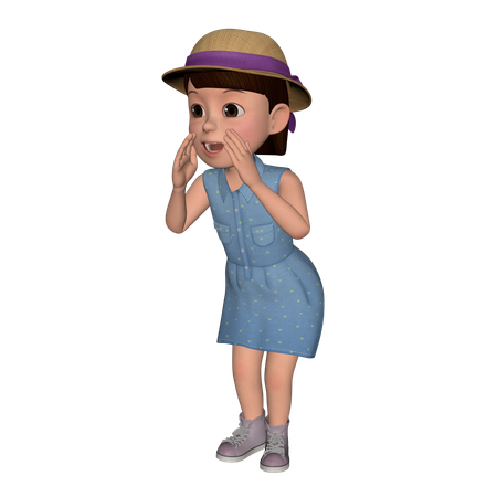 Cute Girl Giving Shocking Pose  3D Illustration