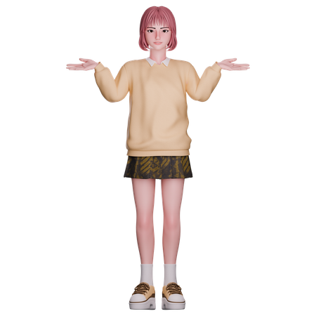 Cute Girl Giving Shrugging Pose  3D Illustration
