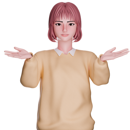 Cute Girl Giving Shrugging Pose  3D Illustration