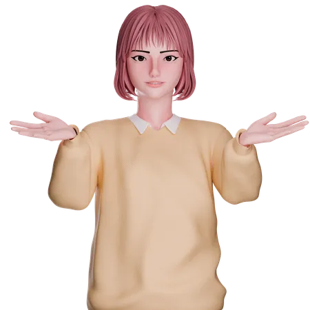 Cute Girl Giving Shrugging Pose  3D Illustration