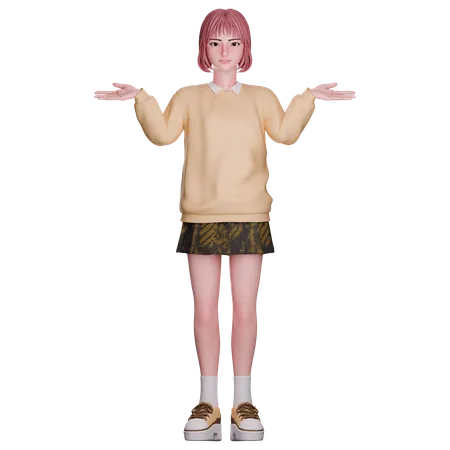 Cute Girl Giving Shrugging Pose  3D Illustration