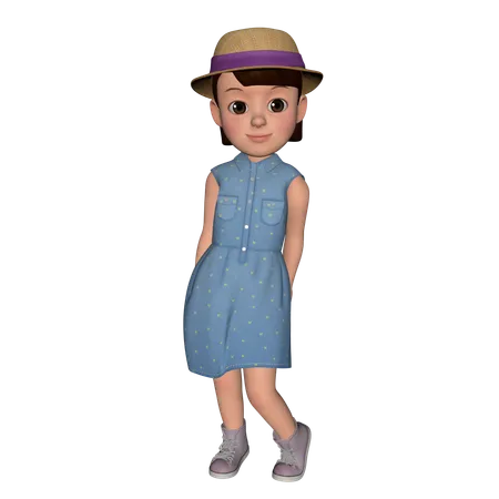 Cute Girl Giving Standing Pose  3D Icon