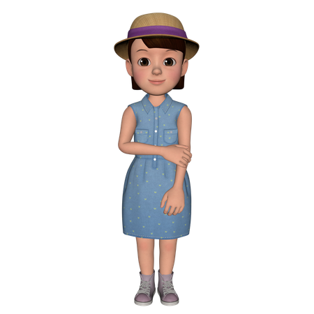 Cute Girl Giving Standing Pose  3D Illustration