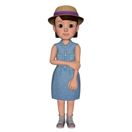 Cute Girl Giving Standing Pose  3D Illustration