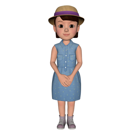 Cute Girl Giving Standing Pose  3D Illustration