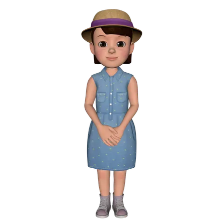 Cute Girl Giving Standing Pose  3D Illustration