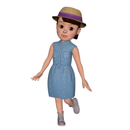 Cute Girl Giving Walking Pose  3D Illustration