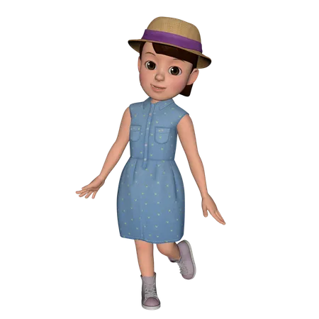 Cute Girl Giving Walking Pose  3D Illustration