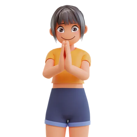 Cute girl greeting 3D Illustration