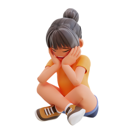 Cute Girl In Bad Mood  3D Illustration