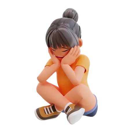 Cute Girl In Bad Mood  3D Illustration