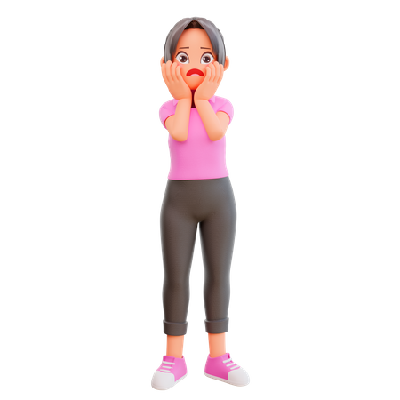 Cute girl in shocked pose  3D Illustration