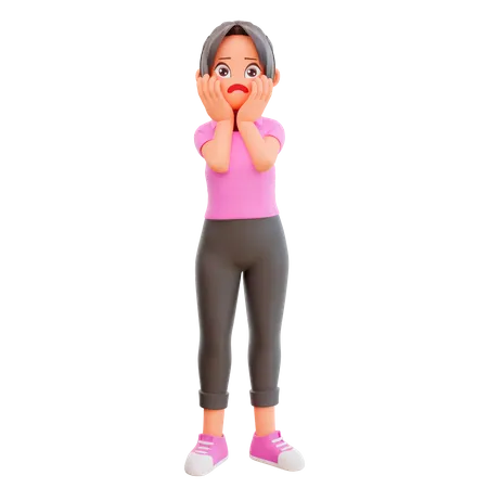 Cute girl in shocked pose  3D Illustration