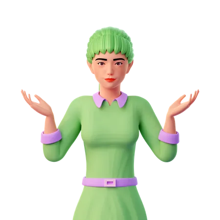 Cute Girl In Shrugging Pose  3D Illustration