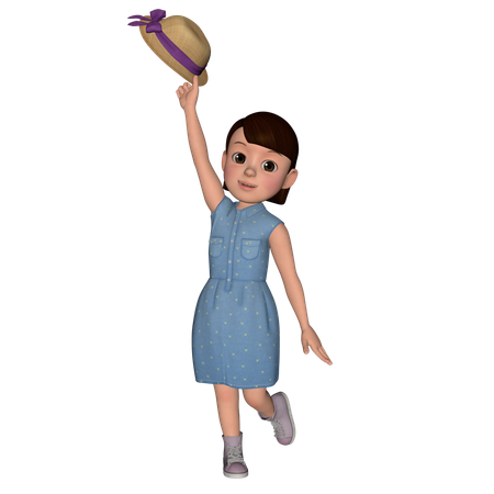 Cute Girl Jumping With Hat  3D Icon