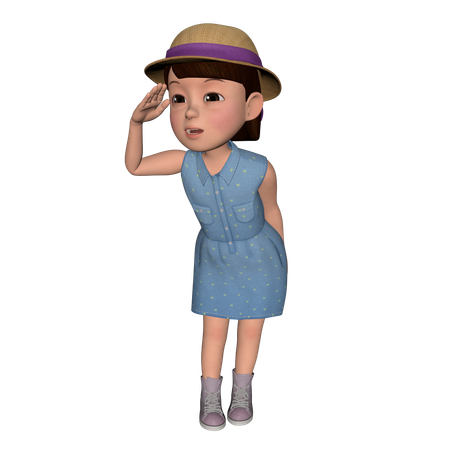 Cute Girl Looking Something  3D Illustration