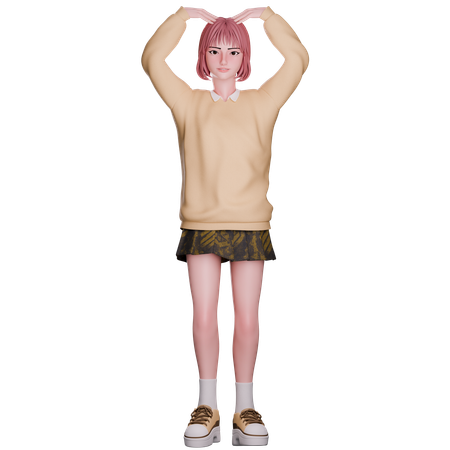 Cute Girl Making Heart Shape  3D Icon