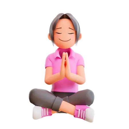 Cute girl meditating  3D Illustration