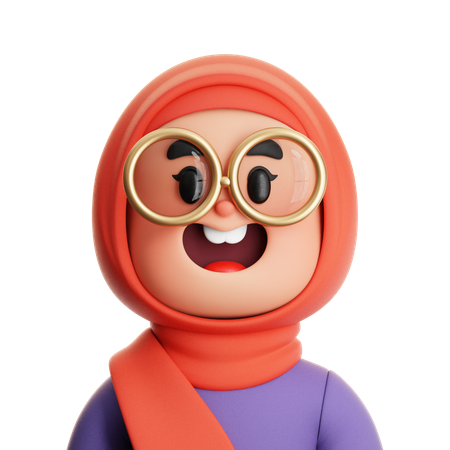 CUTE GIRL MUSLIM WEARING A GLASSES  3D Icon