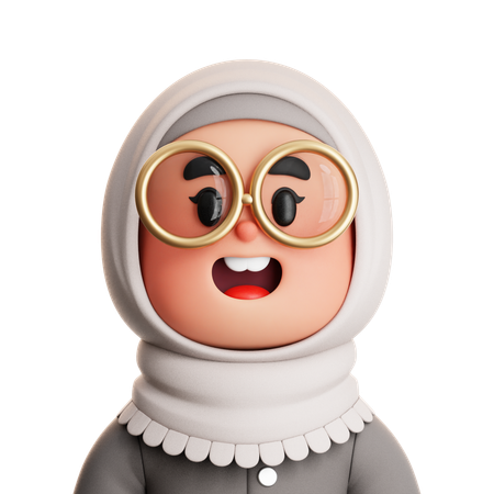 CUTE GIRL MUSLIM WEARING A GLASSES  3D Icon