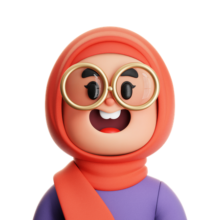 CUTE GIRL MUSLIM WEARING A GLASSES  3D Icon