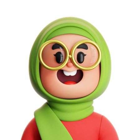 CUTE GIRL MUSLIM WEARING A GLASSES  3D Icon