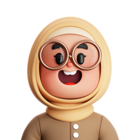 CUTE GIRL MUSLIM WEARING A GLASSES  3D Icon