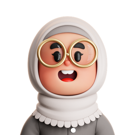CUTE GIRL MUSLIM WEARING A GLASSES  3D Icon