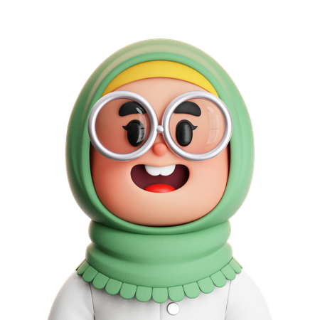 CUTE GIRL MUSLIM WEARING A GLASSES  3D Icon