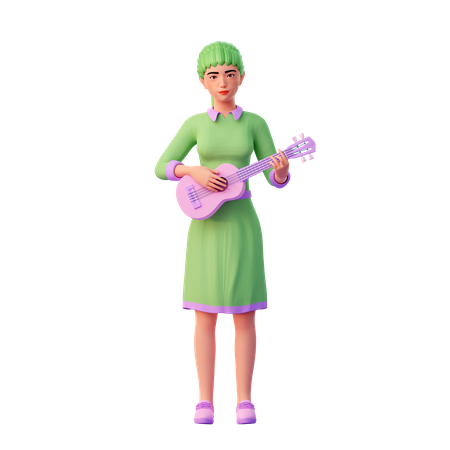 Cute girl playing guitar  3D Illustration