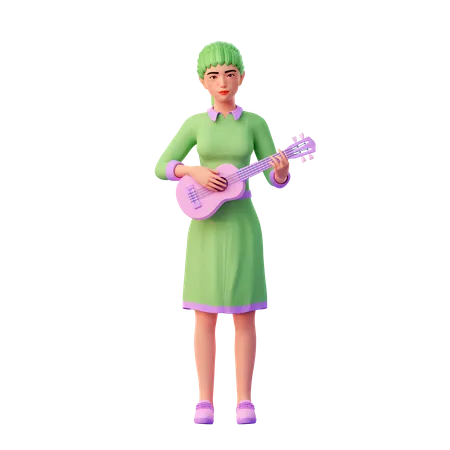 Cute girl playing guitar  3D Illustration