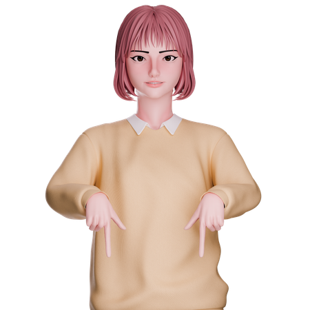 Cute Girl Pointing Bottom  3D Icon