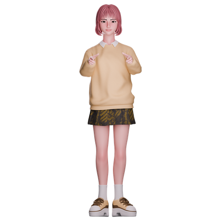Cute Girl Pointing Fornt  3D Illustration