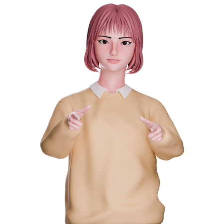 Cute Girl Pointing Fornt  3D Icon