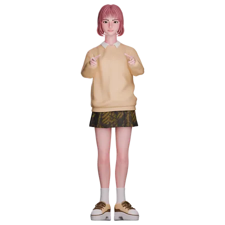 Cute Girl Pointing Fornt  3D Illustration