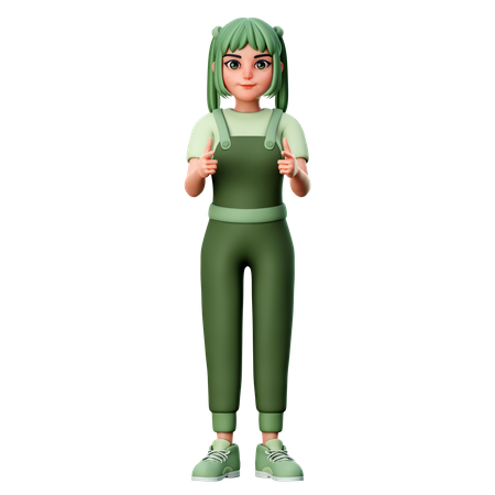 Cute Girl Pointing forward  3D Icon
