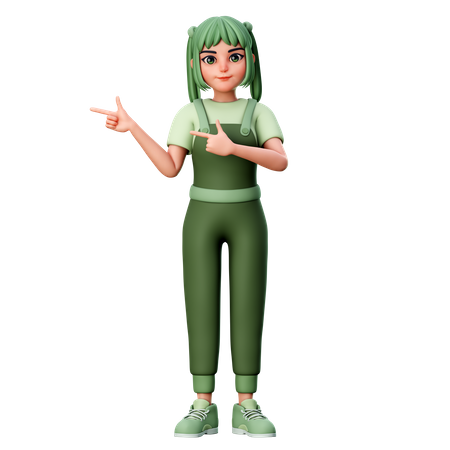 Cute Girl Pointing left side  3D Icon