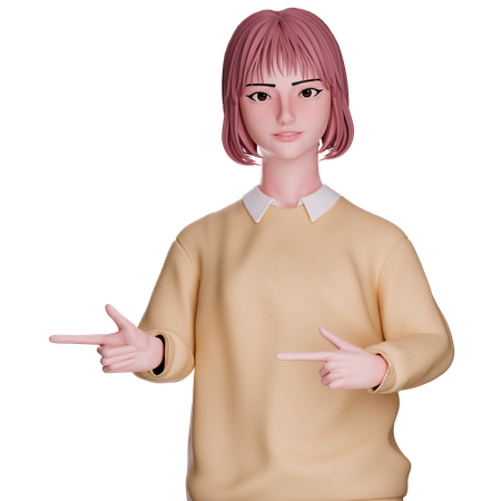 Cute Girl Pointing Left Side  3D Icon